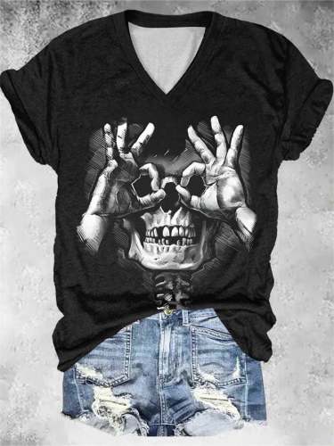 Women's Skull Print Short Sleeve T-Shirt