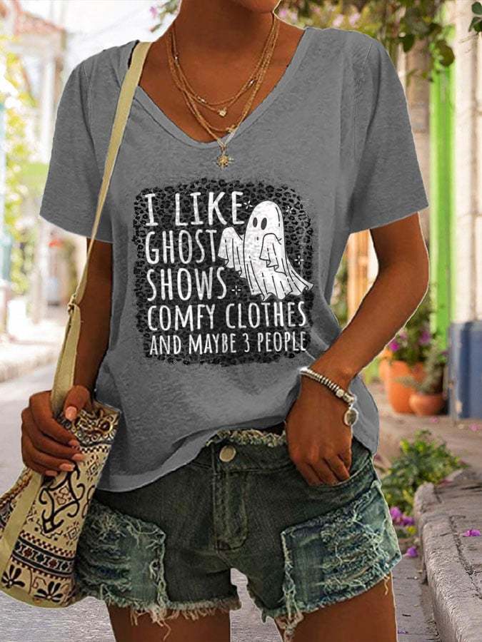 Women's Casual I like Comfy Clothes And Ghost Shows Printed Short Sleeve T-Shirt