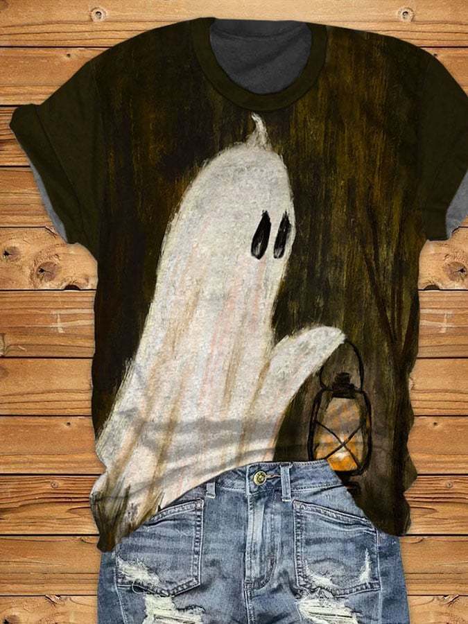Women's Casual Ghost Art Printed Short Sleeve T-Shirt