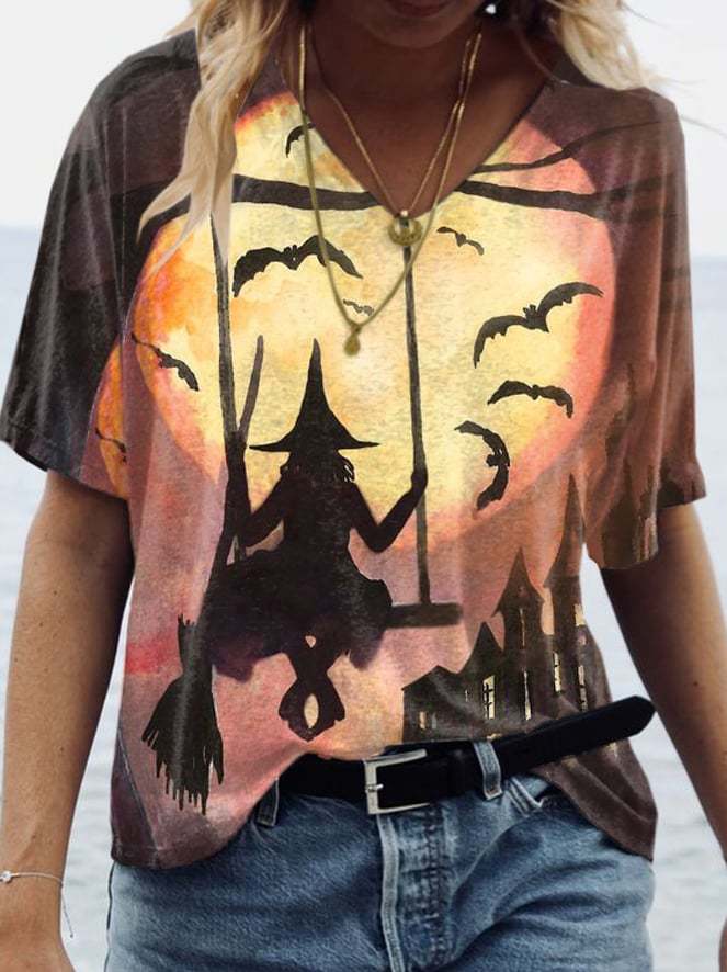 Women's Witch Moon Print Short Sleeve T-Shirt