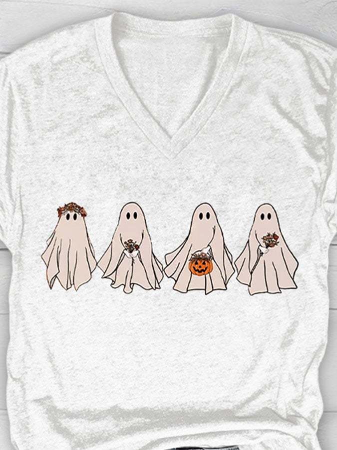 Women's Casual Ghost Art Print Short Sleeve T-Shirt