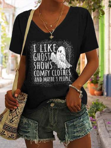 Women's Casual I like Comfy Clothes And Ghost Shows Printed Short Sleeve T-Shirt