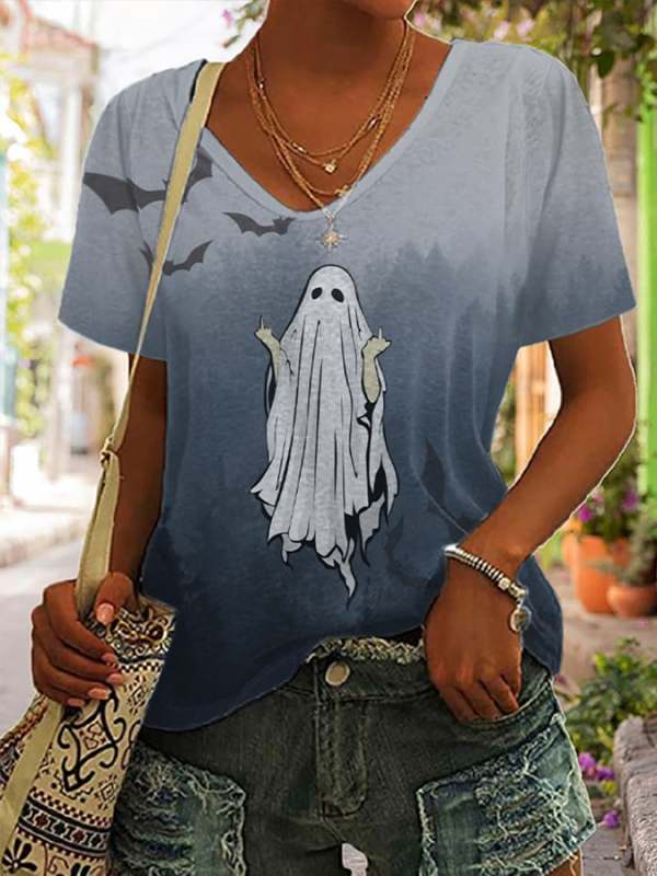 Women's Casual Ghost Art Printed Short Sleeve T-Shirt