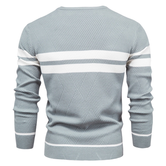 Men's Round Neck Patchwork Warm Slim Casual Fashion Sweater