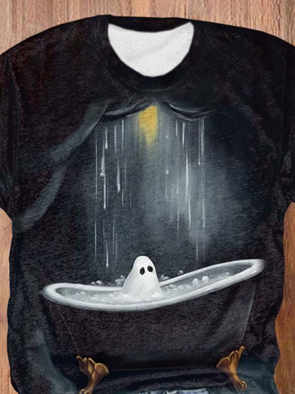Retro Ghost In The Bath Tub Dark Print T-Shirt