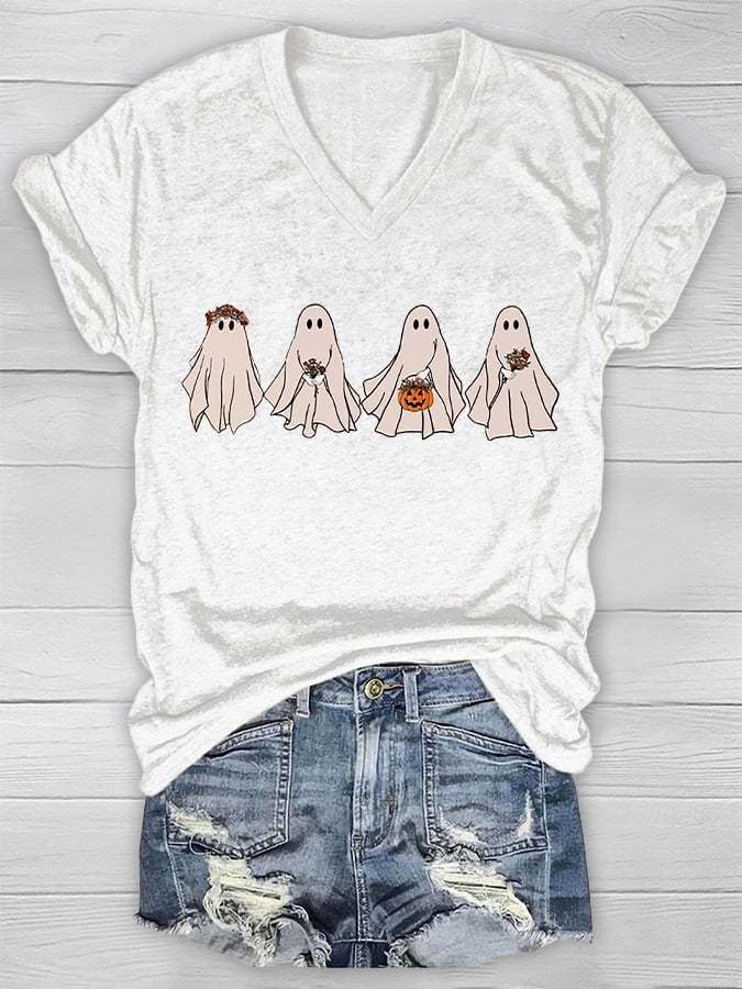 Women's Casual Ghost Art Print Short Sleeve T-Shirt