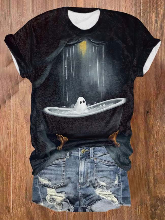 Retro Ghost In The Bath Tub Dark Print T-Shirt