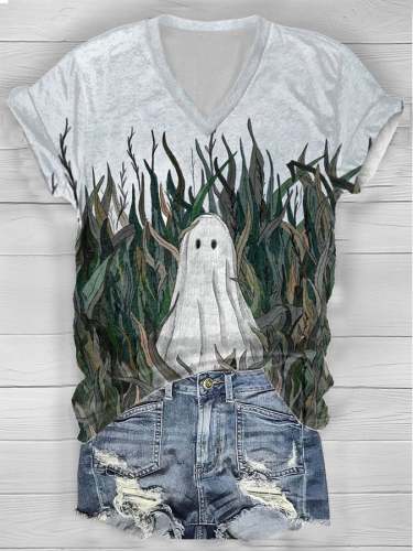 Women's Ghost Art Casual Print Short Sleeve T-Shirt