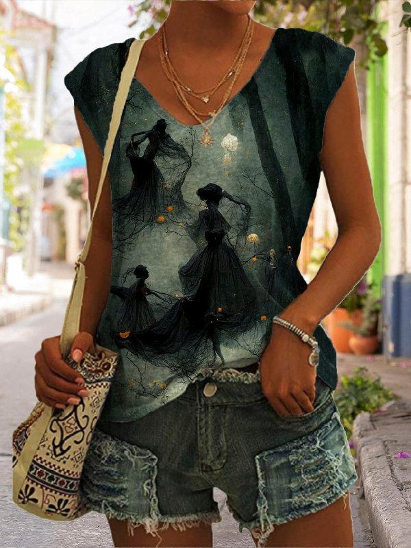 Women's Dancing Forest Witches Print Sleeveless Tank Top