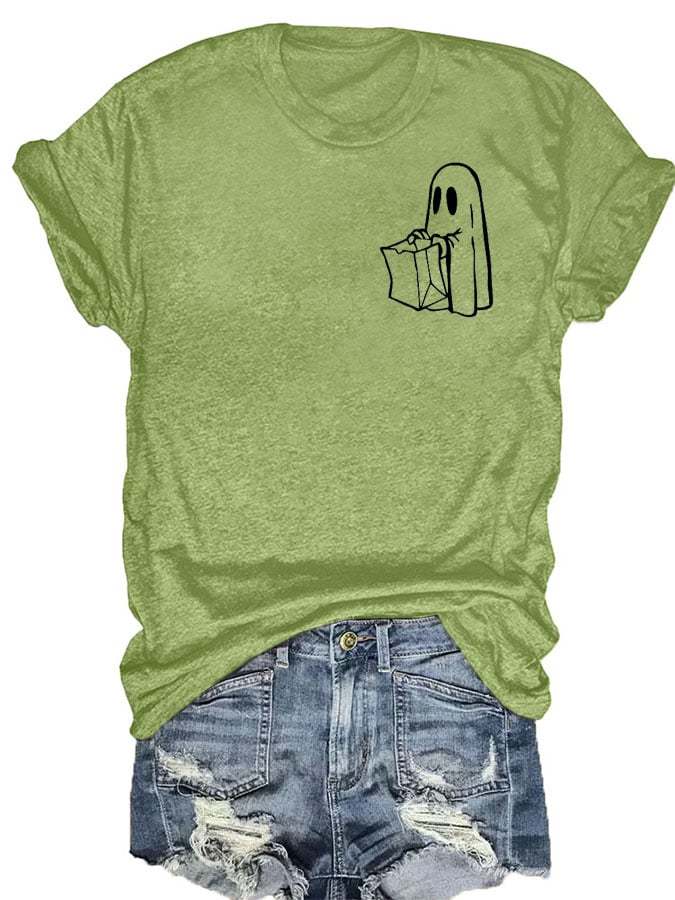 Women's Casual Ghost Art Printed Short Sleeve T-Shirt