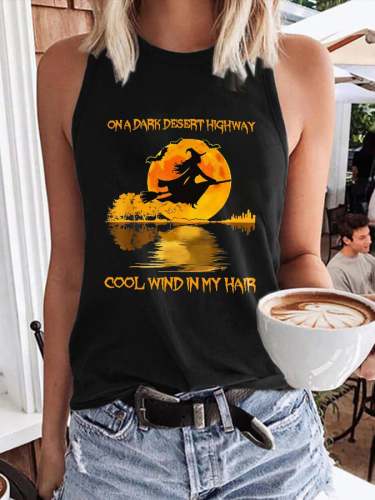 Halloween Witch On A Dark Desert Highway Cool Wind In My Hair Print Tank Top