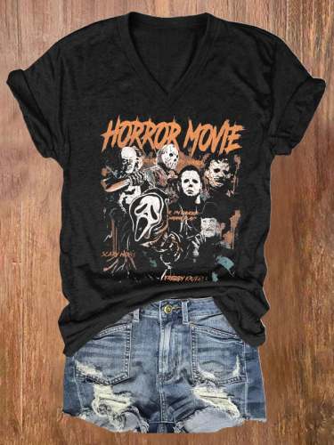 Women's Retro Horror Movies Print Short Sleeve T-Shirt