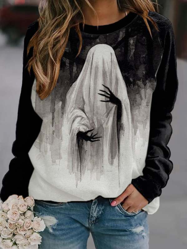 Women's Vintage Ghost Art Pullover Sweatshirt