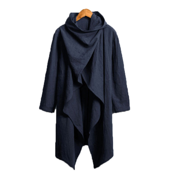Men's Vintage Solid Color Scarf Collar Casual Irregular Cotton Fashion Trench Coat