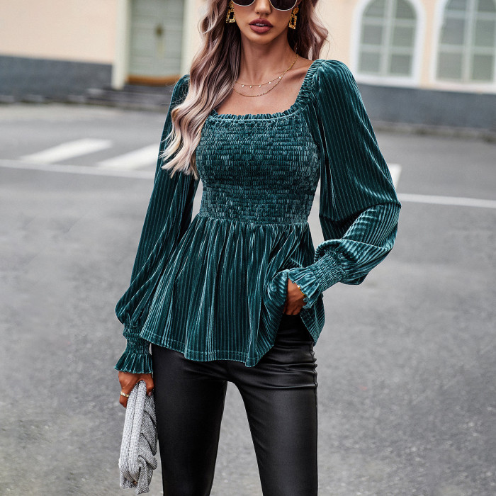 Women's Long-sleeved Solid Color Velvet Blouses