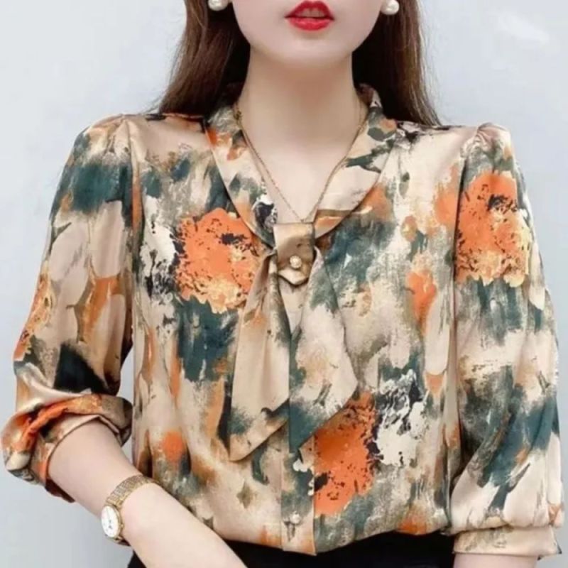 Women Chiffon Casual Half Sleeve Print Blouse