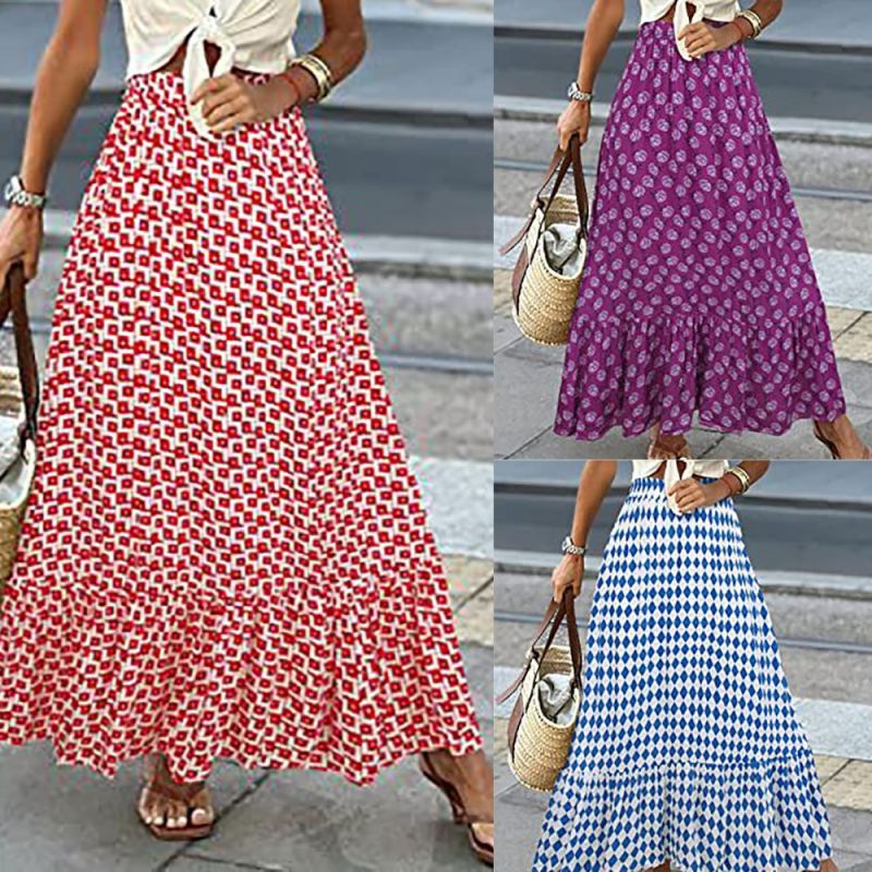 Women Streetwear Loose Casual Patchwork Print Elegant Skirt