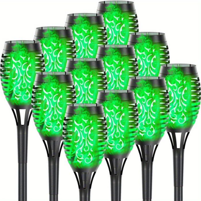 4\u002F8\u002F12pcs\u002Fpack Solar Halloween Decorations Lights Outdoor, 12LED Solar Torch Lights With Flickering Flame For Garden Decor, Mini IP65 Waterproof Landscape Flame Lights For Yard Pathway Patio Pool - Auto On\u002FOff