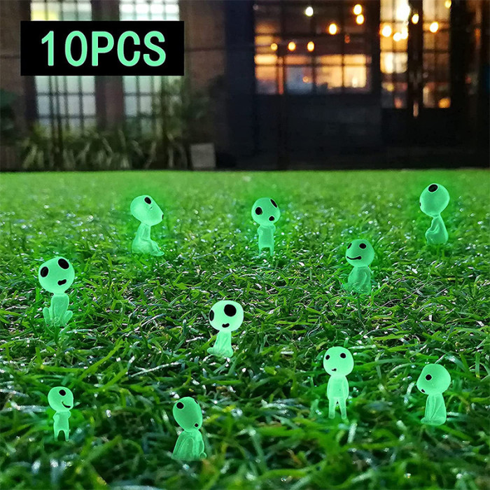 10pcs, Blue Luminous Tree Spirits Micro Landscape Figure Ornament, Outdoor Glowing Miniature Statue, Potted Mini Garden Accessories, Yard Decoration, Yard Supplies, Party Decor, Holiday Supplies, Holiday Arrangement, Garden Decor