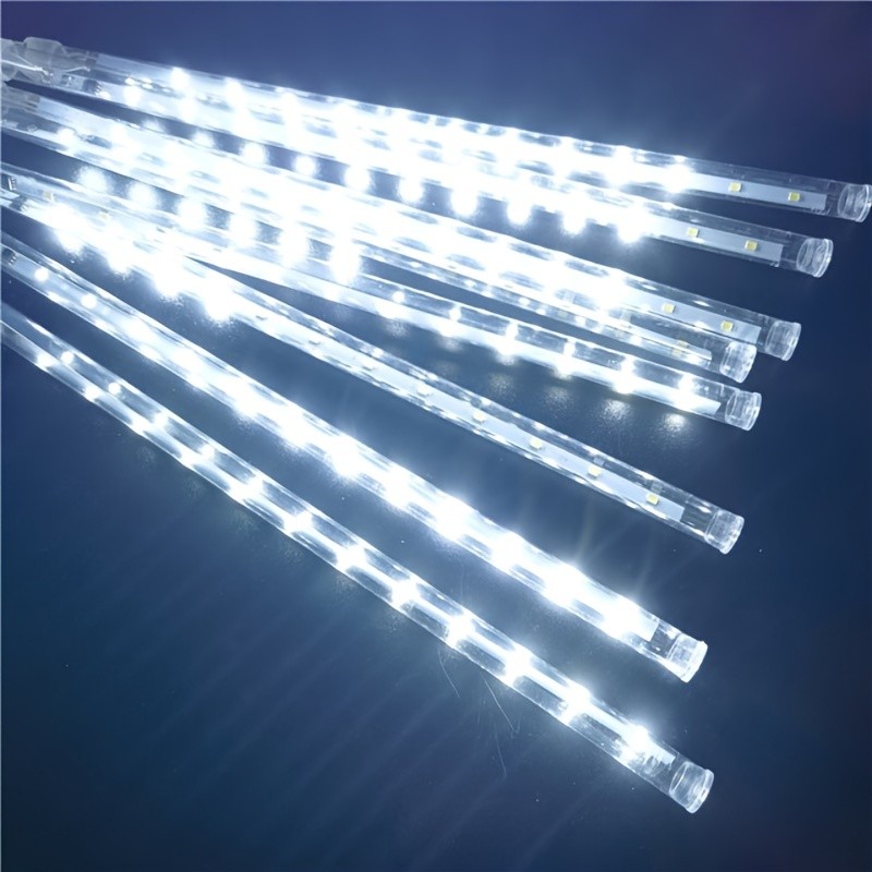 1 Set 8 Tube 192 LEDs 11.81inch Solar LED Meteor Shower Light, Holiday String Light, Waterproof Fairy Garden Decor, Outdoor Led Street Garland Christmas Decoration, Tearable Stickers For DIY Scrapbooking, Halloween Decorations Lights Outdoor