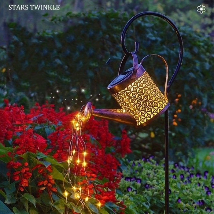1pc Solar Watering Can Light, Garden Decorations, Outdoor Waterproof Shower Lights, Large Retro Metal Lantern Hanging Star Flashing LED Fairy Art Decorative Light, Halloween Decorations Lights Outdoor, For Outside Walkway Garden Patio Lawn