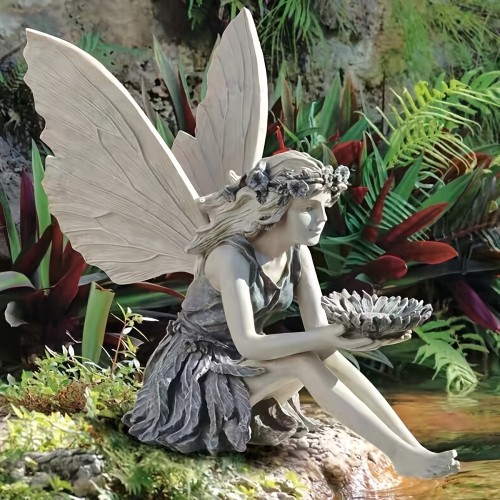 Sunflower Fairy Resin Sculpture: Lifelike Outdoor Decor for Fairy Gardens and Lawns.