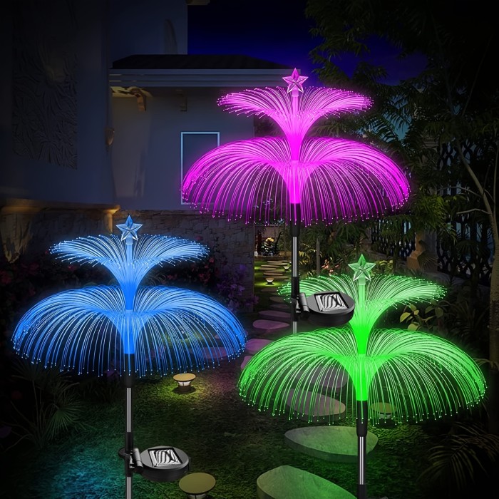 New Upgraded Solar Outdoor Lights, Waterproof 7 Color Variations Jellyfish Star Flower Solar Lights Garden Yard Outdoor Walkway Decoration