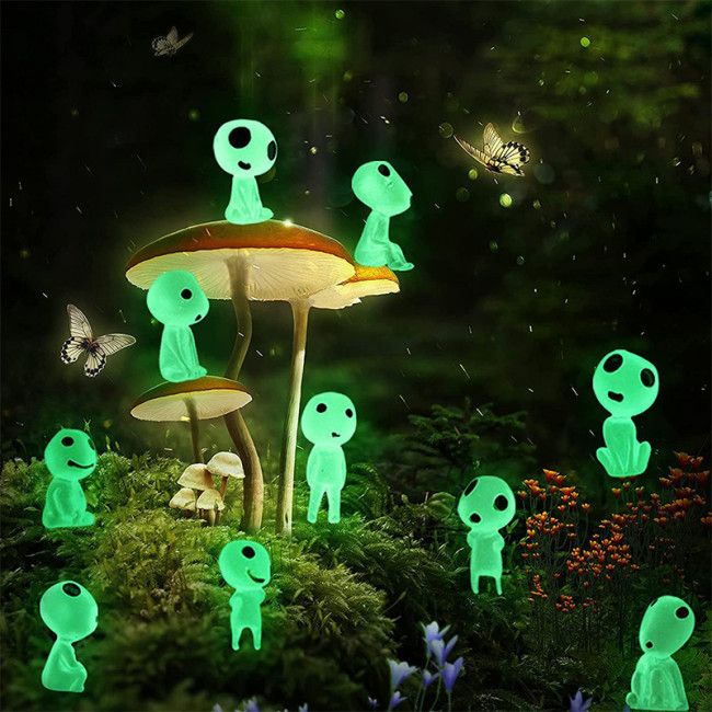 10pcs, Blue Luminous Tree Spirits Micro Landscape Figure Ornament, Outdoor Glowing Miniature Statue, Potted Mini Garden Accessories, Yard Decoration, Yard Supplies, Party Decor, Holiday Supplies, Holiday Arrangement, Garden Decor