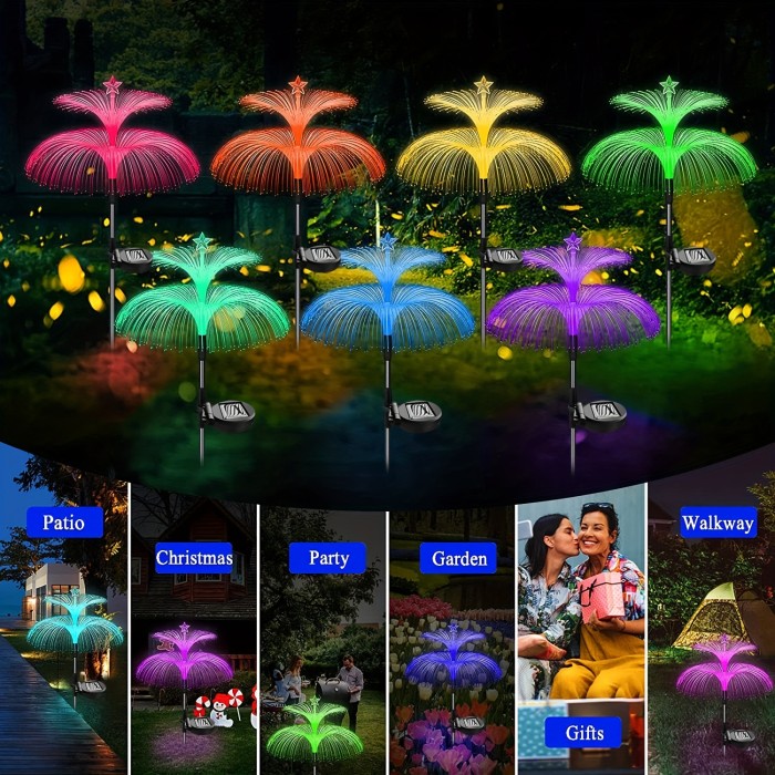 New Upgraded Solar Outdoor Lights, Waterproof 7 Color Variations Jellyfish Star Flower Solar Lights Garden Yard Outdoor Walkway Decoration