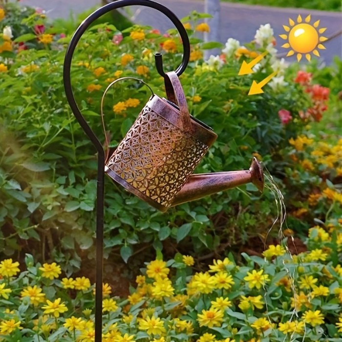 1pc Solar Watering Can Light, Garden Decorations, Outdoor Waterproof Shower Lights, Large Retro Metal Lantern Hanging Star Flashing LED Fairy Art Decorative Light, Halloween Decorations Lights Outdoor, For Outside Walkway Garden Patio Lawn