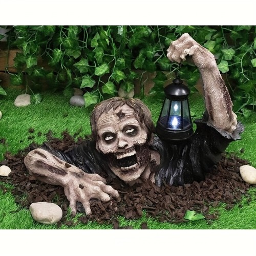 1pc Zombie Lantern From Cemetery Garden Statue Zombie Halloween Decoration, 8.27*6.7*7.5inch\u002F21*17*19centimeters