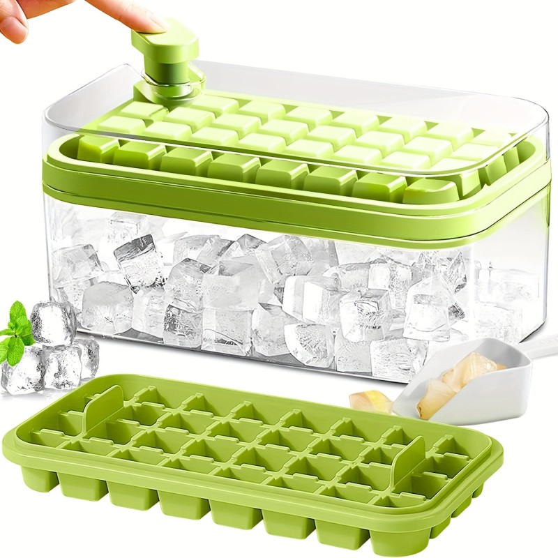 Set Of 1 101oz Ice Cube Trays, 64 Pcs Silicone Ice Cube Tray With Lid And Bin, Ice Cube Molds For Freezer, Easy Release & Save Space, 2 Trays,Scoop For Whiskey, Cocktail | Food Grade PP