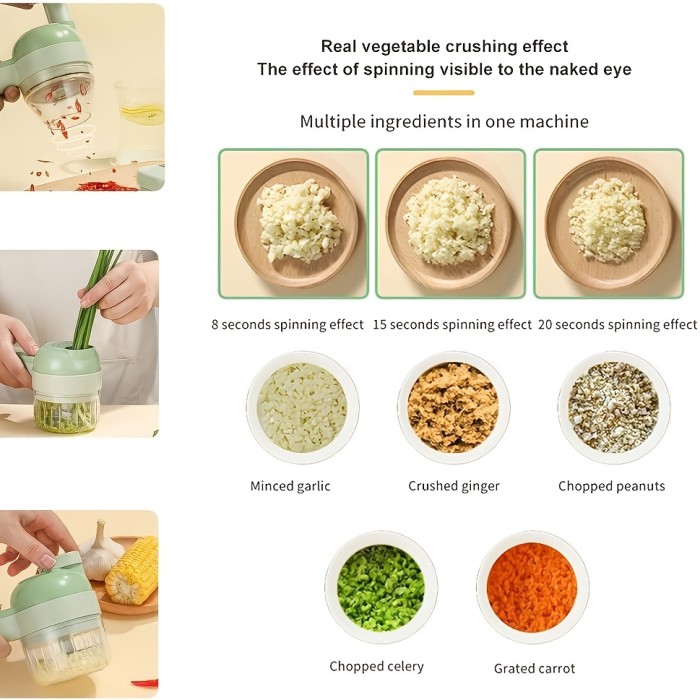 Electric Vegetable Chopper: Multifunctional and Portable Garlic Press and Slicer Set for Easy Chopping and Food Processing.