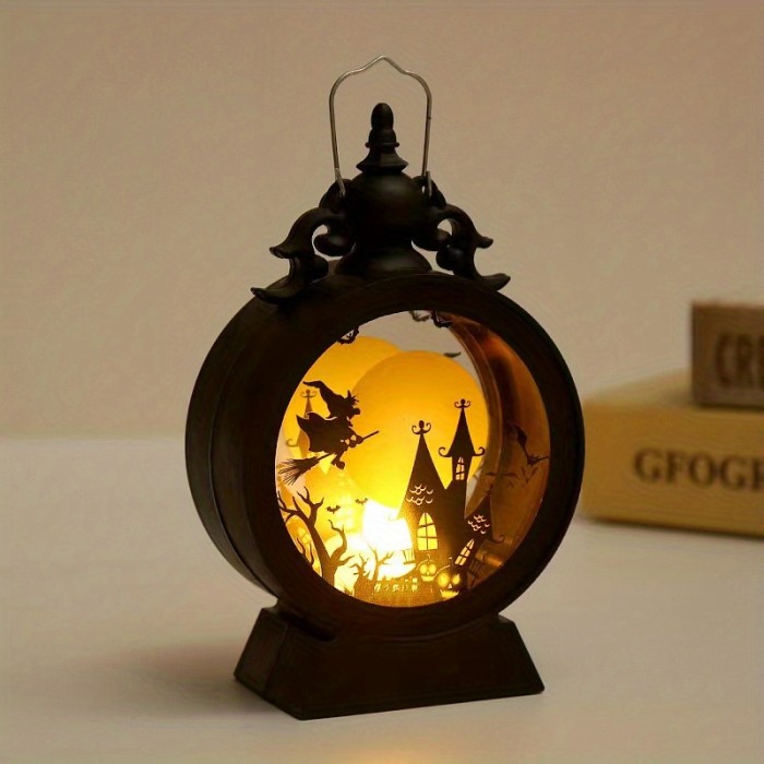 1pc Halloween Candle Hanging Lantern, Vintage LED Electronic Candle Light, Indoor Candle Lantern Candle Lighted Glittering Lantern For Holiday Festival Home Decoration