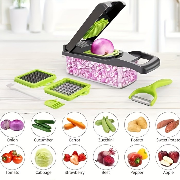 12\u002F16pcs\u002FSet, Vegetable Chopper, Multifunctional Fruit Slicer, Handle Food Grater, Vegetable Slicer, Cutter With Container, Onion Mincer Chopper With Multiple Interchangeable Blades, Household Potato Shredder, Kitchen Stuff, Kitchen Gadgets