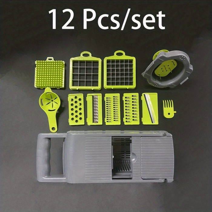 12\u002F16pcs\u002FSet, Vegetable Chopper, Multifunctional Fruit Slicer, Handle Food Grater, Vegetable Slicer, Cutter With Container, Onion Mincer Chopper With Multiple Interchangeable Blades, Household Potato Shredder, Kitchen Stuff, Kitchen Gadgets