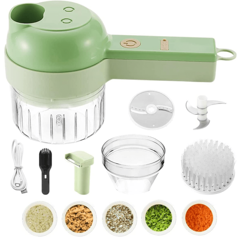 Electric Vegetable Chopper: Multifunctional and Portable Garlic Press and Slicer Set for Easy Chopping and Food Processing.