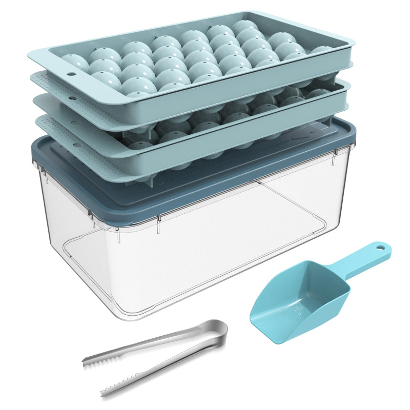 Ice Cube Tray, Round Ice Trays For Freezer With Lid And Bin, Circle Ice Mold Making 66 X 1.0IN Small Ice Balls,Sphere Ice Makers With Ice Buckets Tongs & Scoop