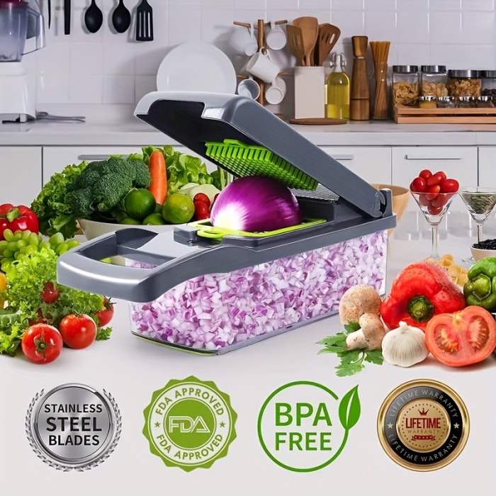 12\u002F16pcs\u002FSet, Vegetable Chopper, Multifunctional Fruit Slicer, Handle Food Grater, Vegetable Slicer, Cutter With Container, Onion Mincer Chopper With Multiple Interchangeable Blades, Household Potato Shredder, Kitchen Stuff, Kitchen Gadgets