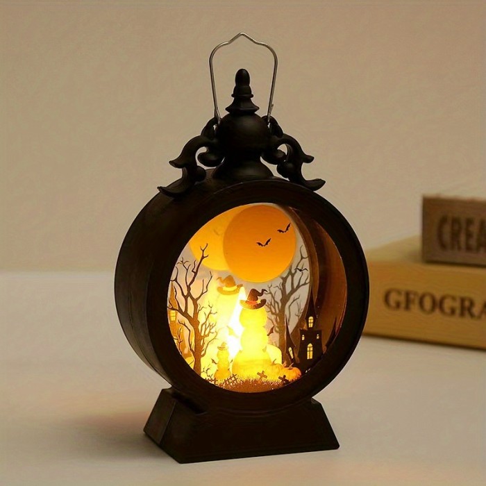 1pc Halloween Candle Hanging Lantern, Vintage LED Electronic Candle Light, Indoor Candle Lantern Candle Lighted Glittering Lantern For Holiday Festival Home Decoration