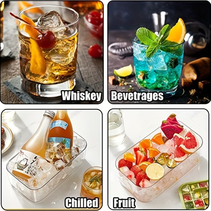 Set Of 1 101oz Ice Cube Trays, 64 Pcs Silicone Ice Cube Tray With Lid And Bin, Ice Cube Molds For Freezer, Easy Release & Save Space, 2 Trays,Scoop For Whiskey, Cocktail | Food Grade PP
