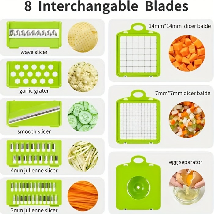 12\u002F16pcs\u002FSet, Vegetable Chopper, Multifunctional Fruit Slicer, Handle Food Grater, Vegetable Slicer, Cutter With Container, Onion Mincer Chopper With Multiple Interchangeable Blades, Household Potato Shredder, Kitchen Stuff, Kitchen Gadgets