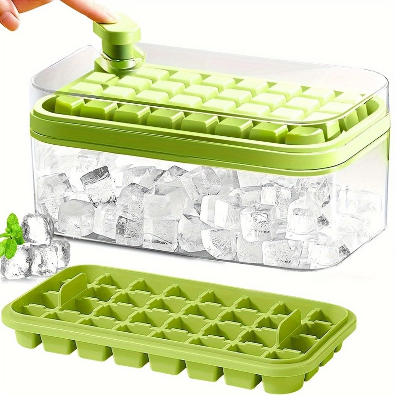Set Of 1 101oz Ice Cube Trays, 64 Pcs Silicone Ice Cube Tray With Lid And Bin, Ice Cube Molds For Freezer, Easy Release & Save Space, 2 Trays,Scoop For Whiskey, Cocktail | Food Grade PP