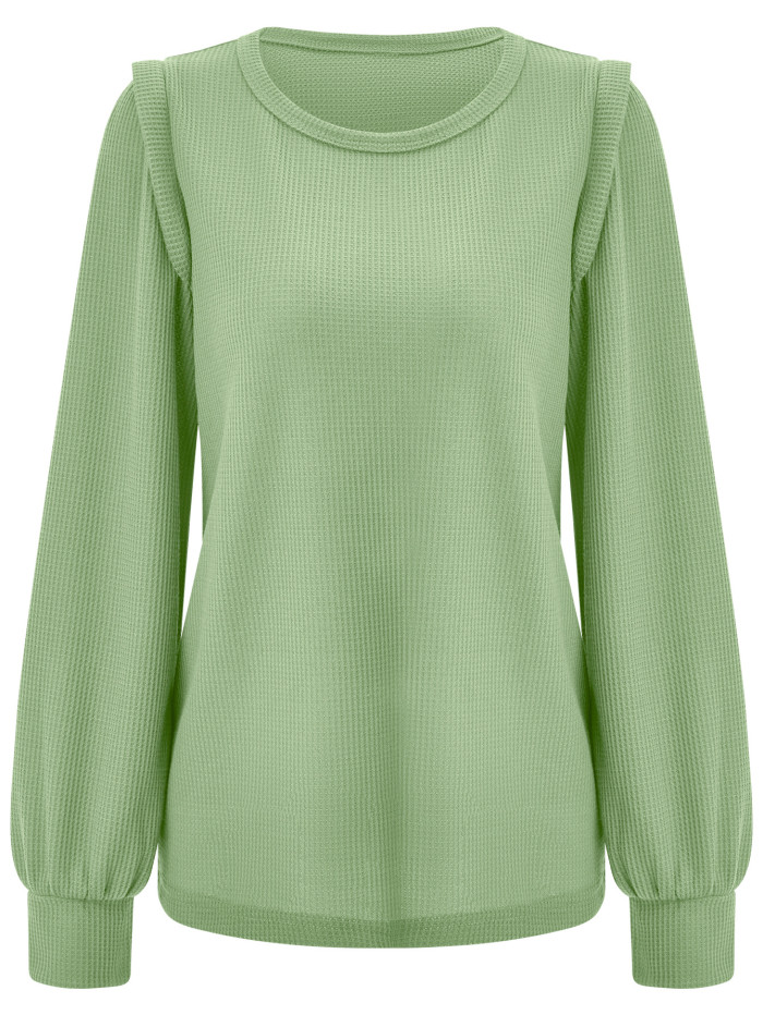 Casual Women's New Crewneck Solid Color Fashion Knitted Long Sleeve Top Blouse