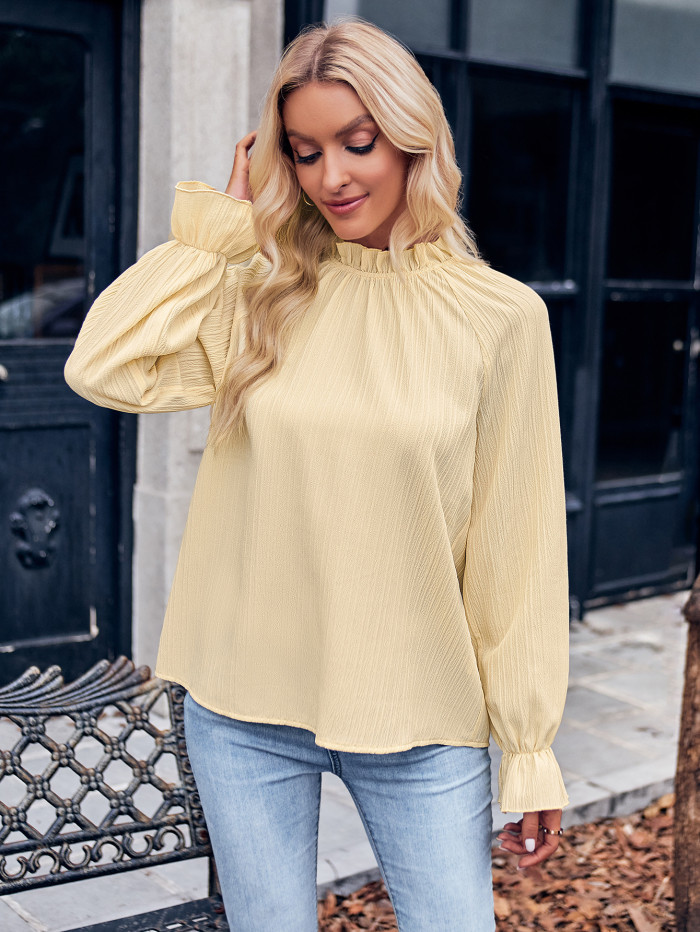 Women's New Casual Solid Long Sleeve Top Blouse