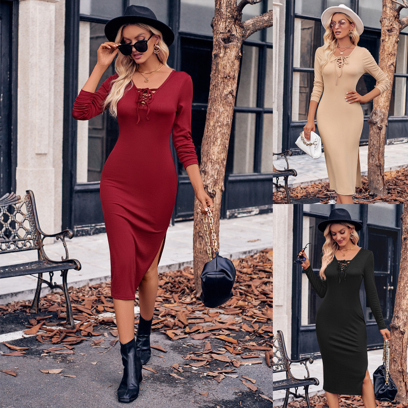 New Casual Women's Fashion Solid Color Sexy Knit Bodycon Dress