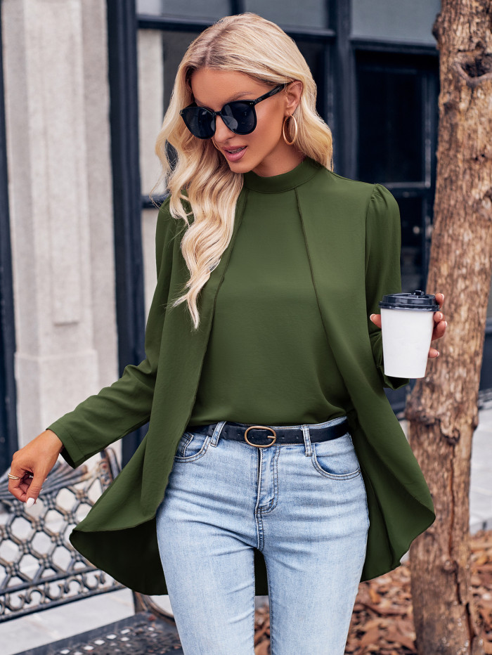 Casual Women's Solid Color Half Turtleneck Long Sleeve Blouse