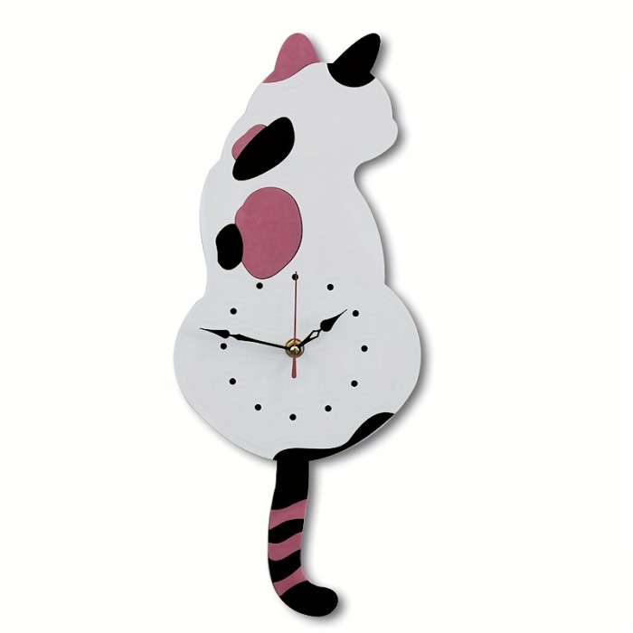 1pc Black Cat Pendulum Wall Clock, Cat Clock, Cat Clock With Moving Tail,  Living Room Office Café Bedroom, Gift For Black Cat Lovers