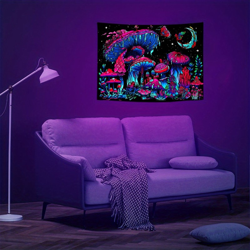 1pc Blacklight Mushroom Tapestry Wall Hanging For Party Background Wall Decor Home Decor