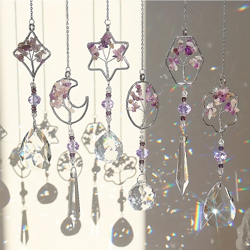 1pc Crystal Wind Chime Hexagram Moon Pendant Suitable For Wedding Party Home Decoration Car Hanging Hanging Ornament Suncatcher
